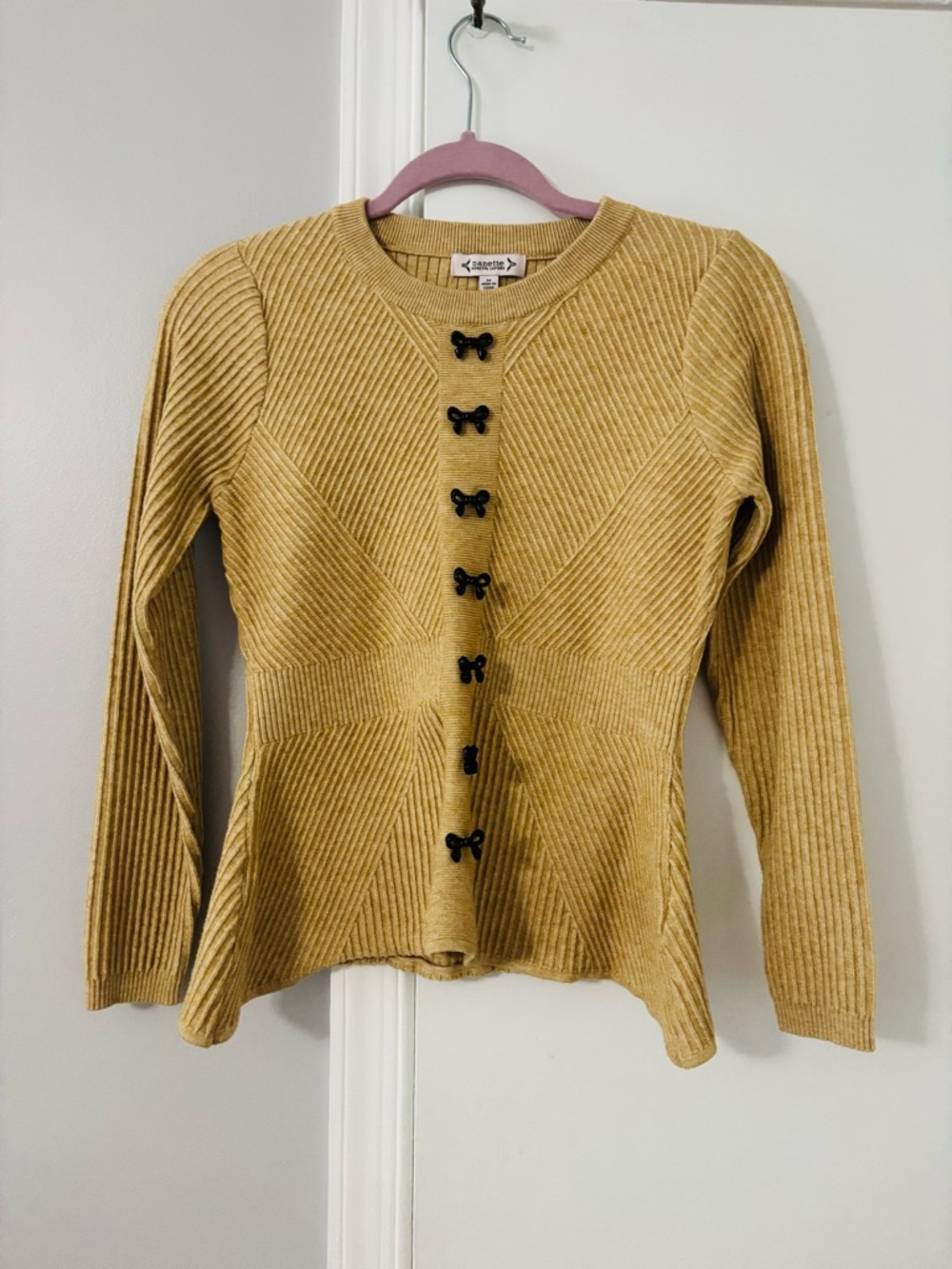 Nanette Lepore Mustard Ribbed Toggle-Front Cardigan